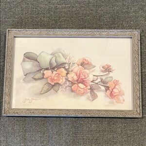 Vintage Frame Art with Pink Roses lithograph watercolor by Jodi Jensen